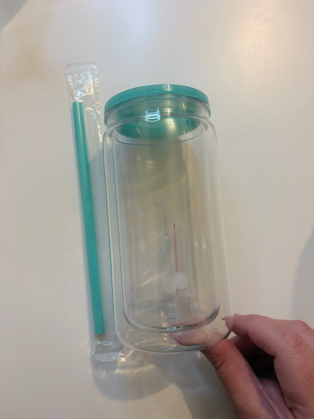Teal lid 16oz snowglobe tumbler